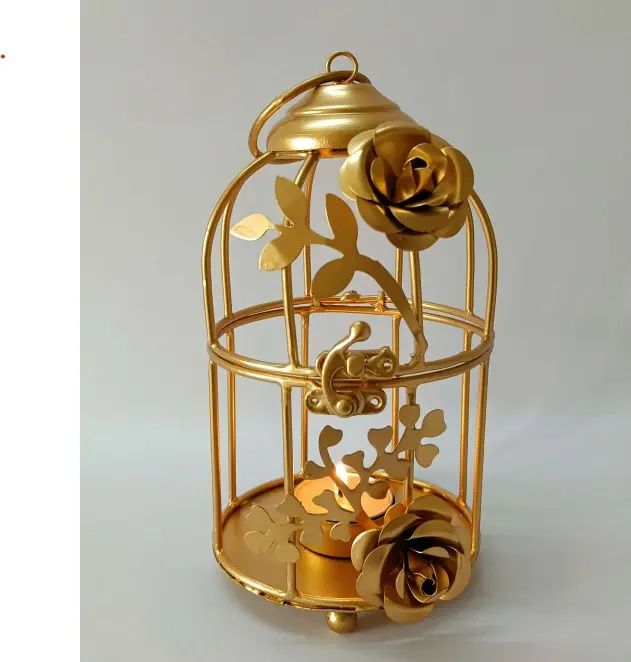 Golden Birdcage Rose Decor — Handcrafted Export Product by NXTGENEXPORTS, Moradabad